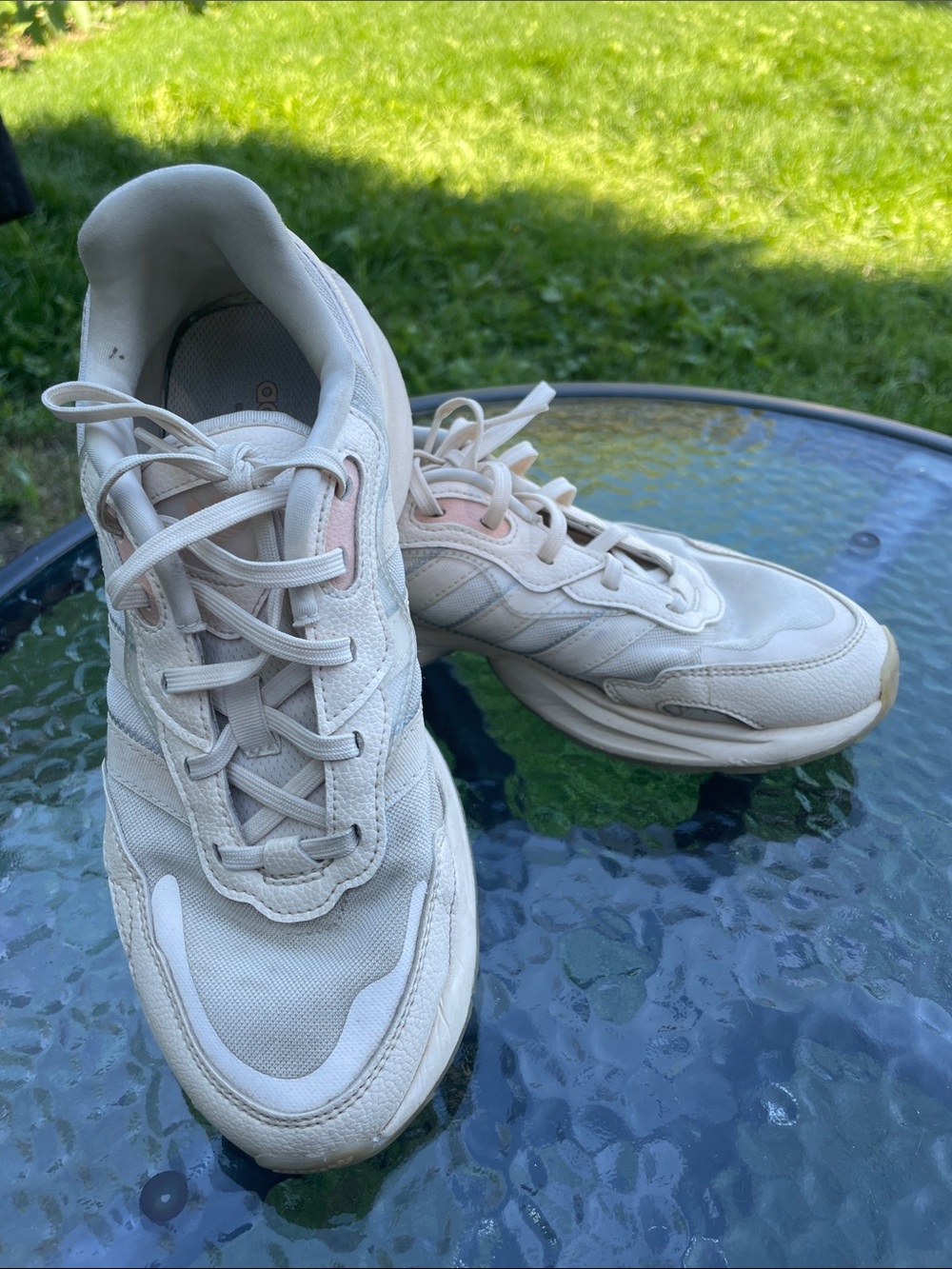 adidas Women's Cream Lace-Up Sneakers with Pale Pink Accents